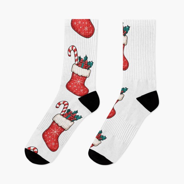 Item preview, Christmas Stocking Filled with Candy Cane, Gift, and Holly – Festive Holiday Illustration in Cartoon Style designed and sold by PixelVibe782.