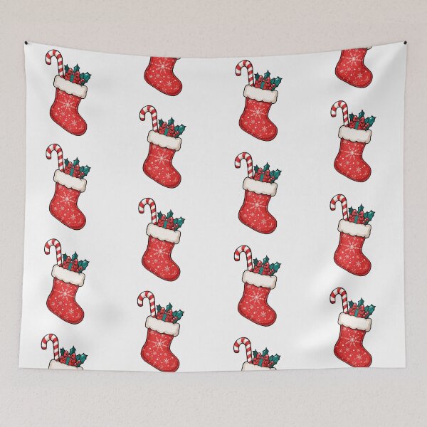 Item preview, Christmas Stocking Filled with Candy Cane, Gift, and Holly – Festive Holiday Illustration in Cartoon Style designed and sold by PixelVibe782.