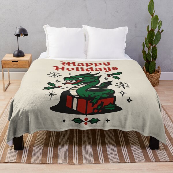 Item preview, Graphic Dragon Christmas Composition with Holly and Black Stars designed and sold by SplashTastic.