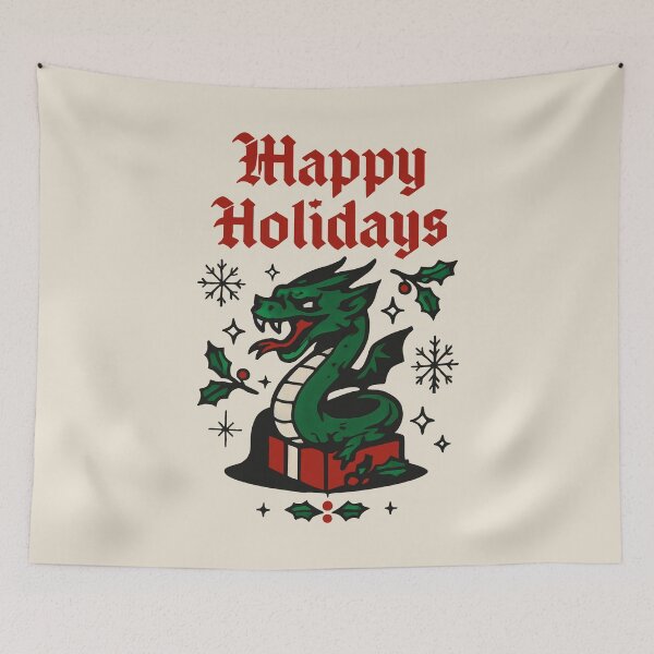 Item preview, Graphic Dragon Christmas Composition with Holly and Black Stars designed and sold by SplashTastic.