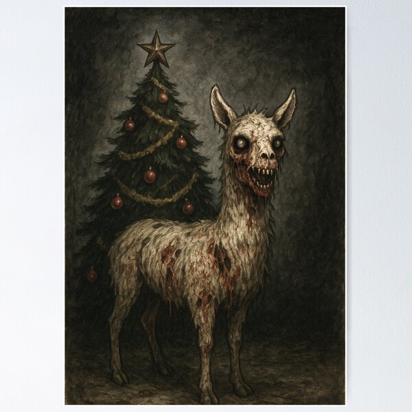 Item preview, creepy zombie llama celebrates Christmas designed and sold by Mauswohn.