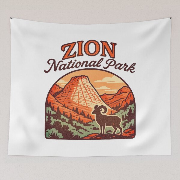 Item preview, Retro outdoor travel illustration of Zion National Park the iconic Checkerboard Mesa Sticker designed and sold by astriebatik.