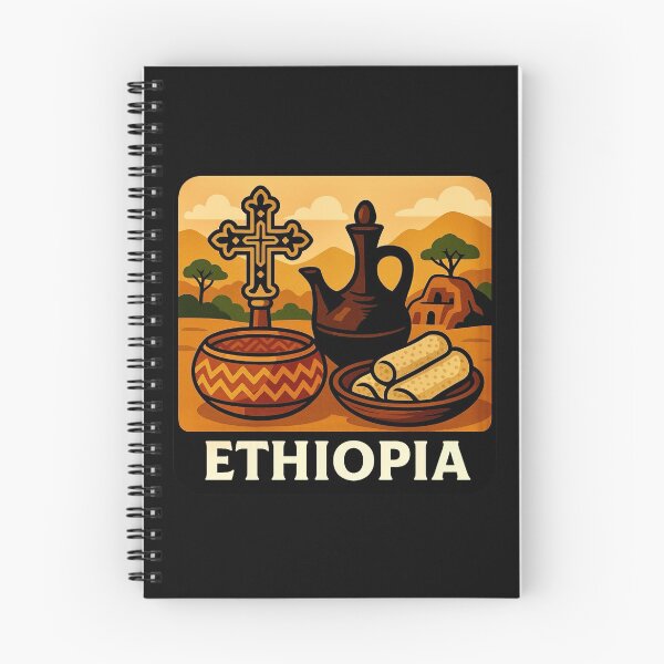 Item preview, Ethiopia - Cross, Coffee Pot & Injera in Scenic Landscape designed and sold by Myra365Art.