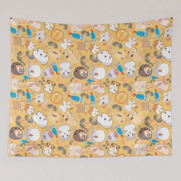 Item preview, Yellow Cute Hamster Chaos — Funny Kawaii Hamsters & Guinea Pigs Seamless Pattern designed and sold by StudioSamanthaa.