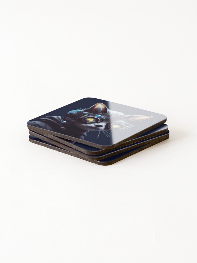 Thumbnail 4 of 5, Coasters (Set of 4), Cyberpunk, Cat designed and sold by RWT-Design.