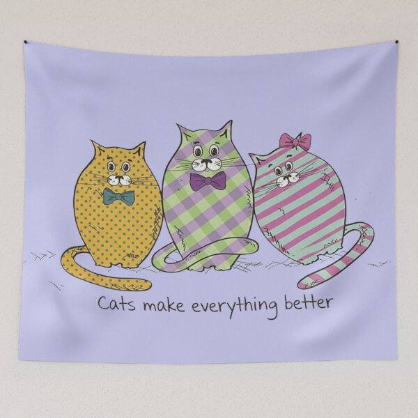 Item preview, Quirky Patterned Cats Illustration – Cats Make Everything Better Quote Art designed and sold by anandsiva2703.