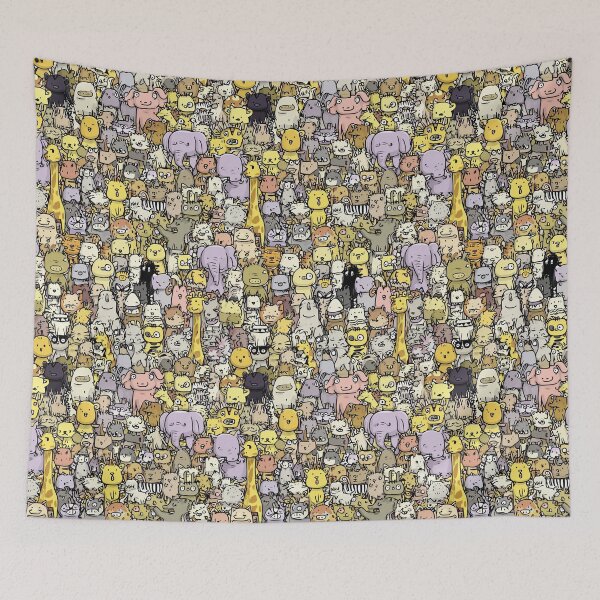 Item preview, A whimsical crowded doodle of various cartoon animals. designed and sold by Piotrek0001.
