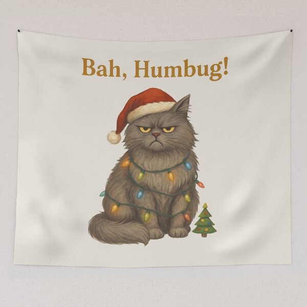 Item preview, Bah Humbug Cat – Grumpy Christmas Cat in Santa Hat designed and sold by Ombrya.