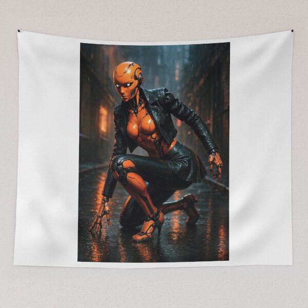 Item preview, Pumpkin orange cyberpunk android woman  designed and sold by CathryneDelamort.