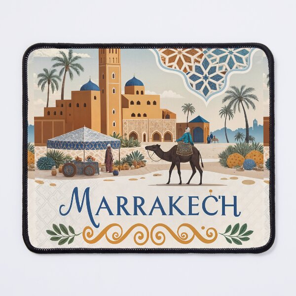 Item preview, Marrakech Morocco Art – Desert, Mosque and Souk Illustration designed and sold by Witsprings.
