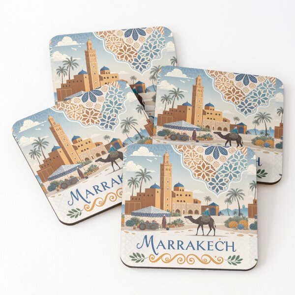 Item preview, Marrakech Morocco Art – Desert, Mosque and Souk Illustration designed and sold by Witsprings.
