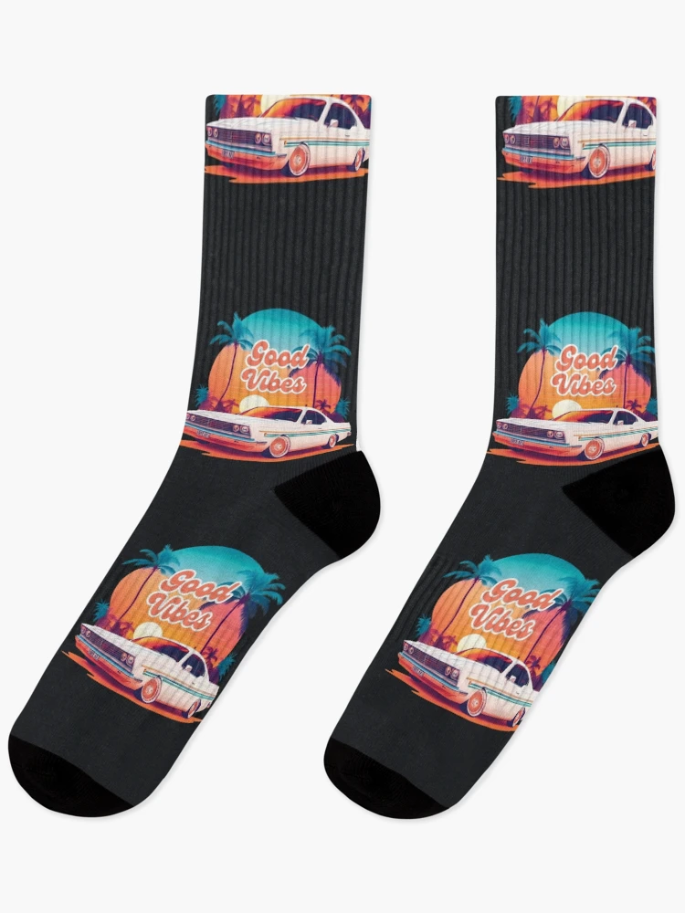 Thumbnail 1 of 5, Socks, Good Vibes Sunset Ride designed and sold by BELEAFCREATIV1.
