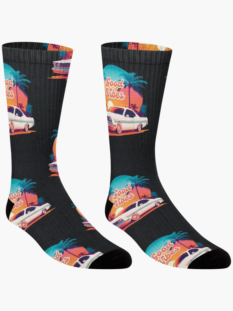Thumbnail 3 of 5, Socks, Good Vibes Sunset Ride designed and sold by BELEAFCREATIV1.