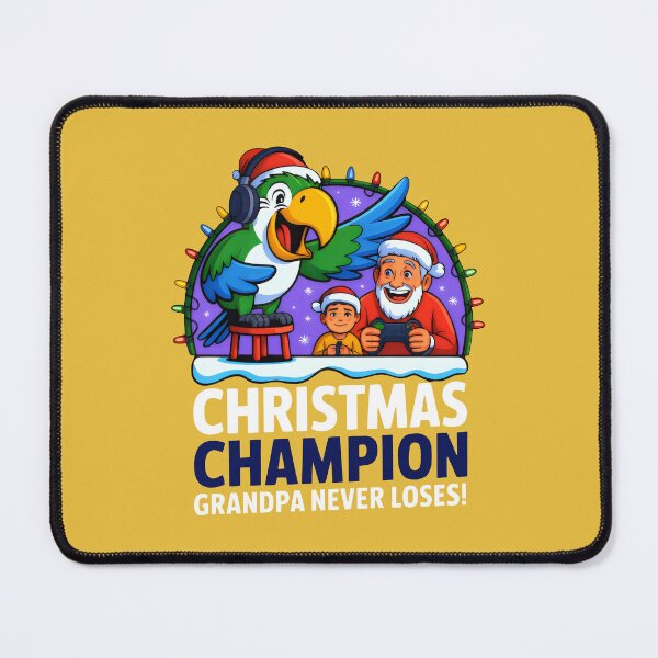 Item preview, Christmas Champion Grandpa with Headphone-Wearing Parrot and Joyful Boy designed and sold by SplashTastic.