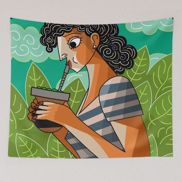 Item preview, cubist woman drinking yerba mate designed and sold by matintheworld ( delcarmat ).