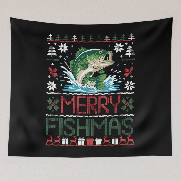 Item preview, Merry Fishmas Bass Fish Fishing Christmas Ugly Xmas designed and sold by ValerieRodrigue.