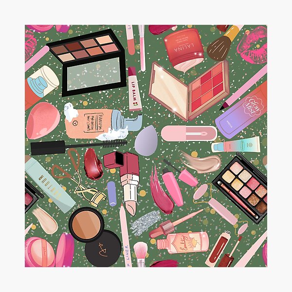 Item preview, I’m Just a Girl — Makeup Lover Aesthetic Pattern | Beauty Products & Glam Accessories Repeating Design - Green designed and sold by StudioSamanthaa.
