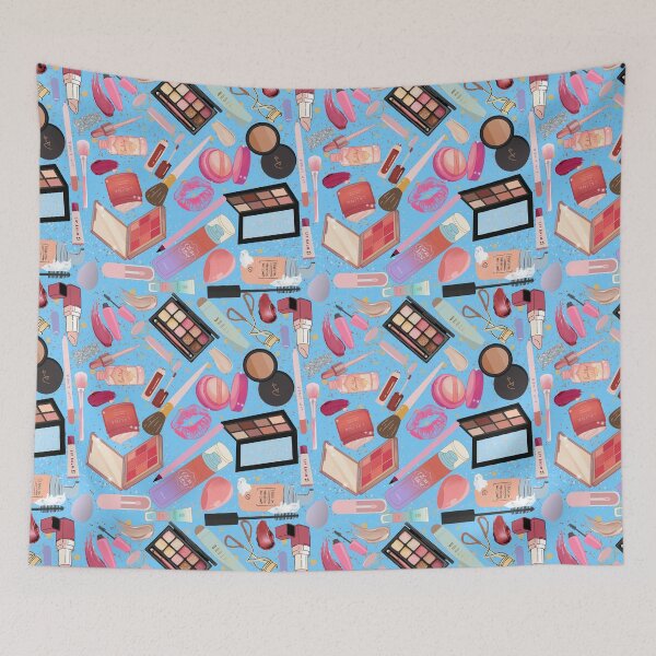 Item preview, I’m Just a Girl — Makeup Lover Aesthetic Pattern | Beauty Products & Glam Accessories Repeating Design - Bright Blue designed and sold by StudioSamanthaa.