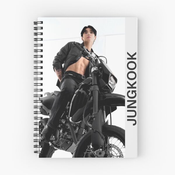 Item preview, Jungkook on the Ride – Minimal Black Biker Notebook designed and sold by Chimmyxkookies.
