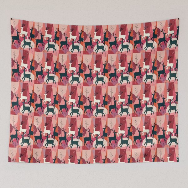 Item preview, Christmas Caribou Pink KItsch MId-Century Retro Art designed and sold by taiche.