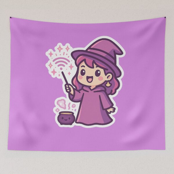 Item preview, Wi-Fi Witch – Cute Magical Girl with Cauldron and Wand Sticker designed and sold by ShivaniiD.