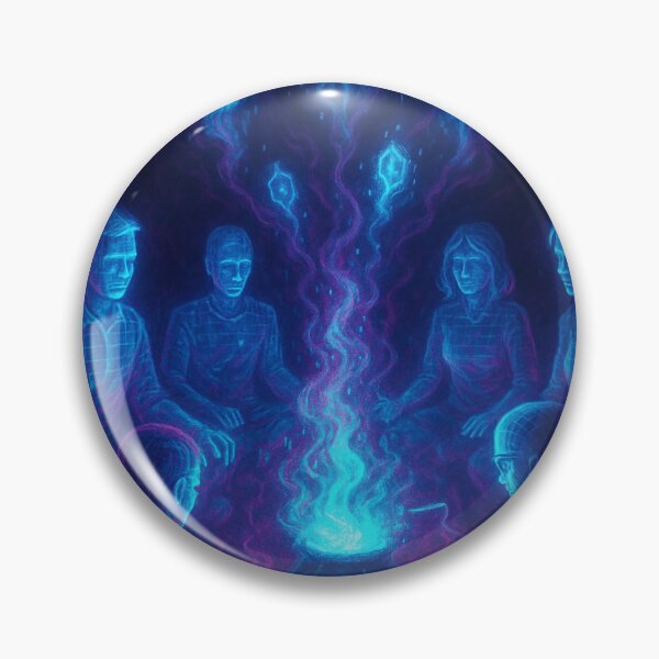 Item preview, Digital Séance – Neon Tech Horror Art with Glowing Skulls and Laptop designed and sold by ShivaniiD.