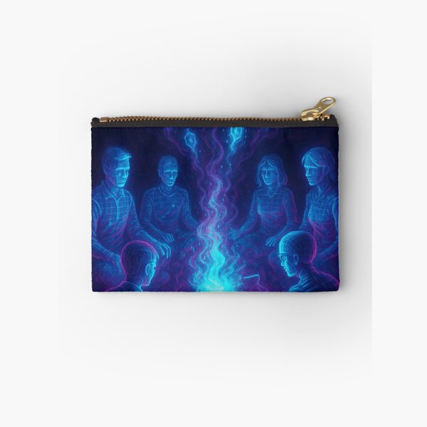 Item preview, Digital Séance – Neon Tech Horror Art with Glowing Skulls and Laptop designed and sold by ShivaniiD.