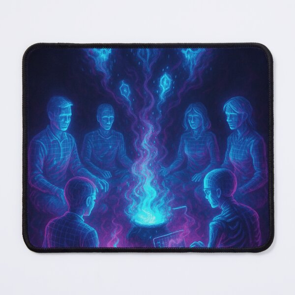 Item preview, Digital Séance – Neon Tech Horror Art with Glowing Skulls and Laptop designed and sold by ShivaniiD.