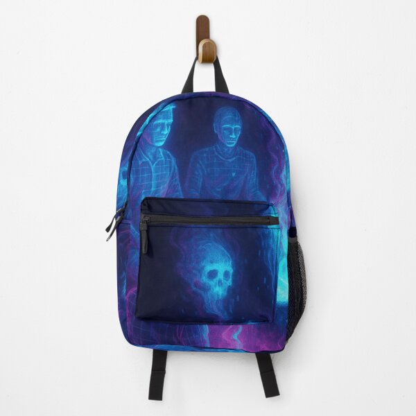 Item preview, Digital Séance – Neon Tech Horror Art with Glowing Skulls and Laptop designed and sold by ShivaniiD.