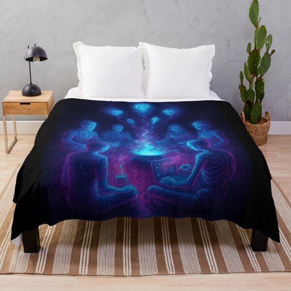Item preview, Digital Séance – Neon Tech Horror Art with Glowing Skulls and Laptop designed and sold by ShivaniiD.