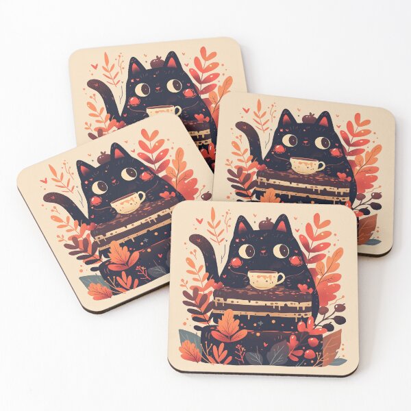 Artikelvorschau, Schwarze Katze mit Tee und Kuchen entworfen und verkauft von WoollenLlama.
