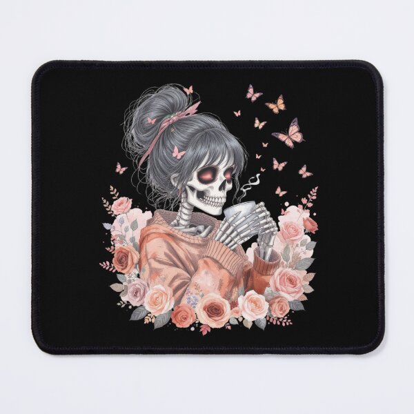 Item preview, Skeleton Girl Drinking Coffee Cozy Gothic Watercolor Art designed and sold by ColorSplash123.