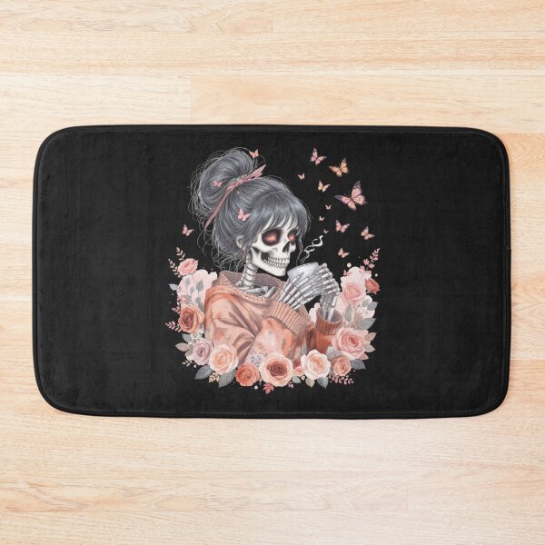Item preview, Skeleton Girl Drinking Coffee Cozy Gothic Watercolor Art designed and sold by ColorSplash123.