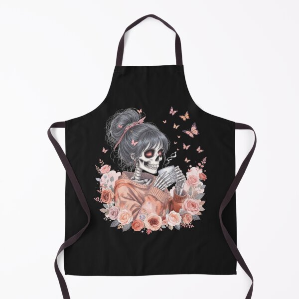 Item preview, Skeleton Girl Drinking Coffee Cozy Gothic Watercolor Art designed and sold by ColorSplash123.