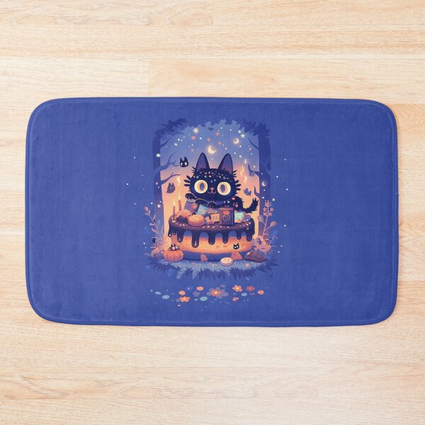 Item preview, Black cat having tea and cake designed and sold by WoollenLlama.