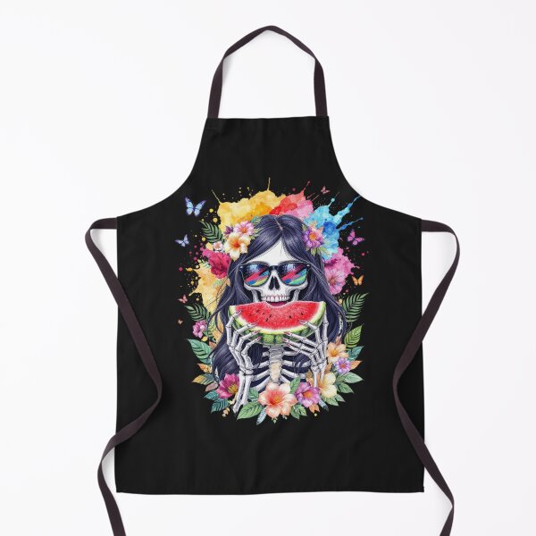Item preview, Skeleton Girl with Watermelon Gothic Summer Watercolor Art designed and sold by ColorSplash123.