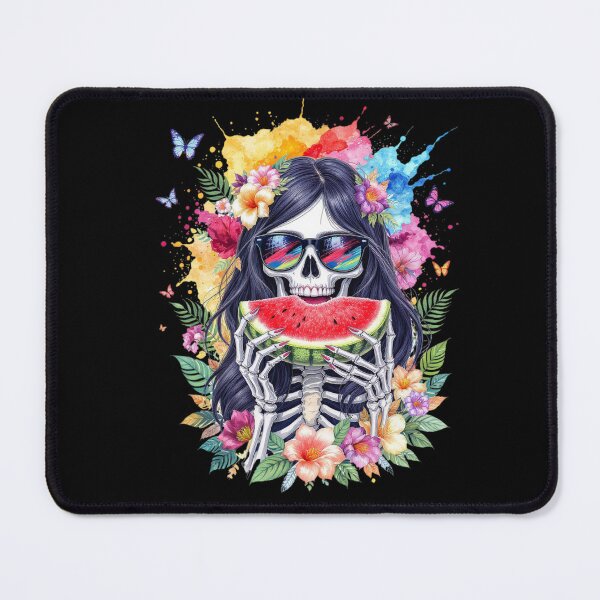 Item preview, Skeleton Girl with Watermelon Gothic Summer Watercolor Art designed and sold by ColorSplash123.