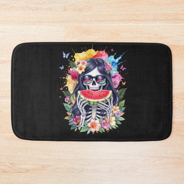 Item preview, Skeleton Girl with Watermelon Gothic Summer Watercolor Art designed and sold by ColorSplash123.