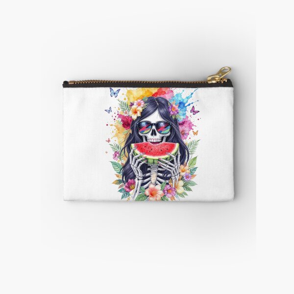 Item preview, Skeleton Girl with Watermelon Gothic Summer Watercolor Art designed and sold by ColorSplash123.