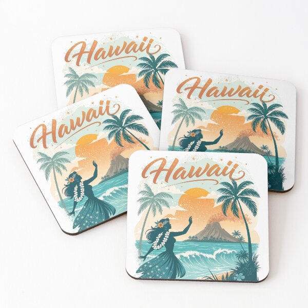 Item preview, Vintage Hawaii Sunset Travel Art– Tropical Hula Dancer Beach Art designed and sold by Witsprings.