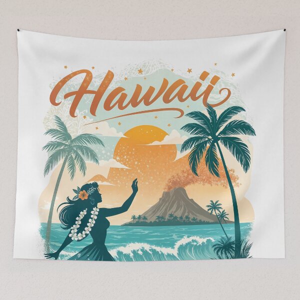 Item preview, Vintage Hawaii Sunset Travel Art– Tropical Hula Dancer Beach Art designed and sold by Witsprings.