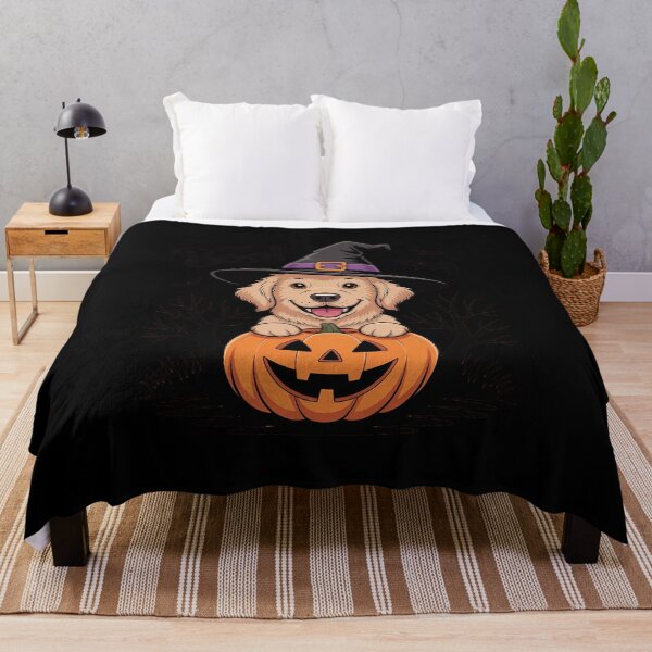 Item preview, Boo! Halloween Golden Retriever Dog Witch Hat Pumpkin Bats designed and sold by BiellaSar.