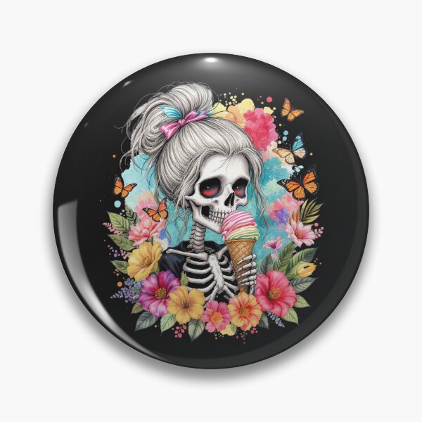 Item preview, Skeleton Girl Eating Ice Cream Gothic Summer Watercolor Art designed and sold by ColorSplash123.