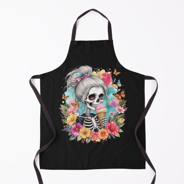 Item preview, Skeleton Girl Eating Ice Cream Gothic Summer Watercolor Art designed and sold by ColorSplash123.
