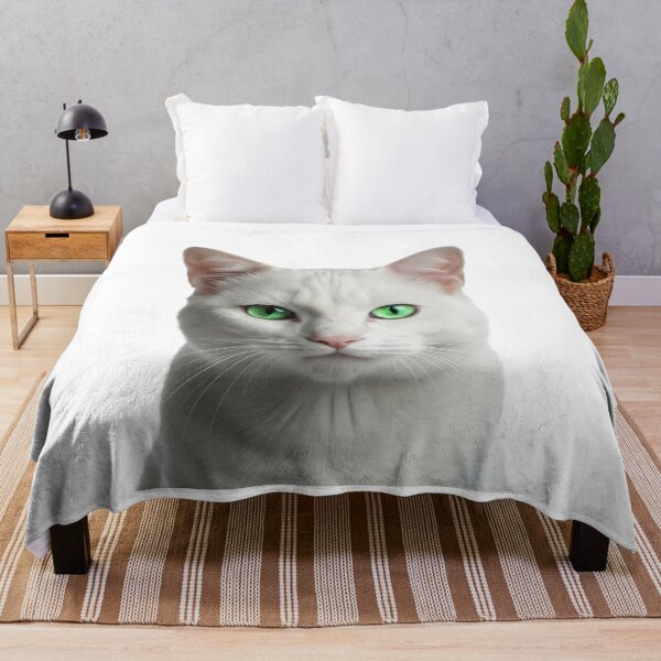 Item preview, "White Cat with Emerald Eyes – Minimalist Portrait" designed and sold by ZKSassyPUP.