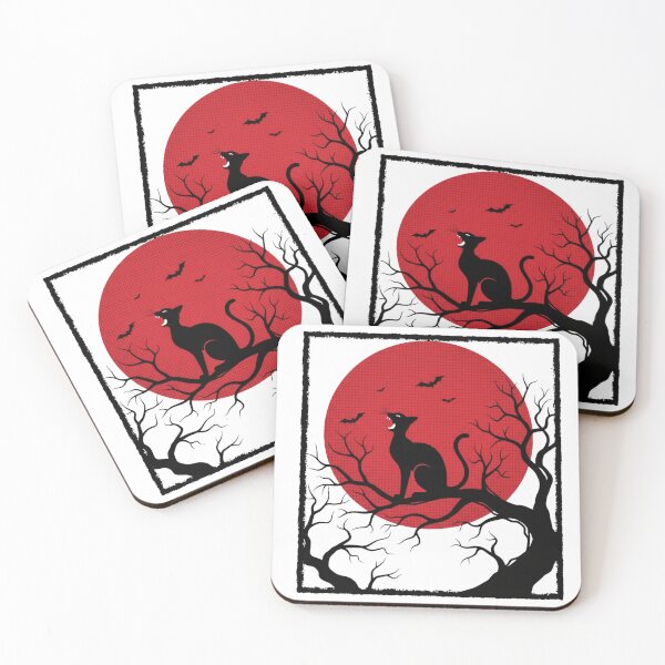 Item preview, Red Moon Howl: Gothic Black Cat on a Spooky Tree Silhouette designed and sold by catlovers2025.