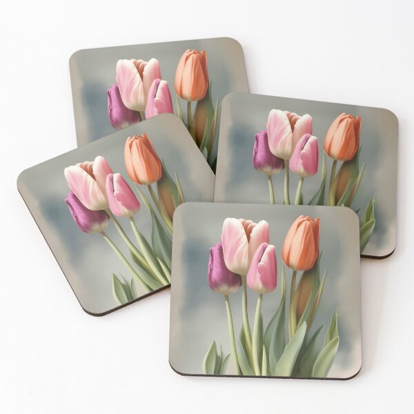 Aperçu de l'œuvre Peinture à l’aquarelle de fleurs de tulipes violettes, roses et oranges | Art floral | Aquarelle | Cadeau pour les amateurs d'art | Cadeau pour les amoureux des fleurs créée et vendue par UnhingedBird.