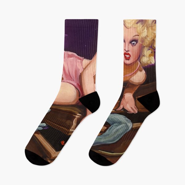 Item preview, Retro Pin Up Vampire Coffin Encounter | Spooky Blonde Bombshell Horror Art designed and sold by Very Peculiar.