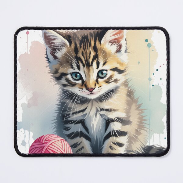 Item preview, Playful Kitten with Yarn Ball - Cute Watercolor Cat Art designed and sold by AnimalAirtistry.