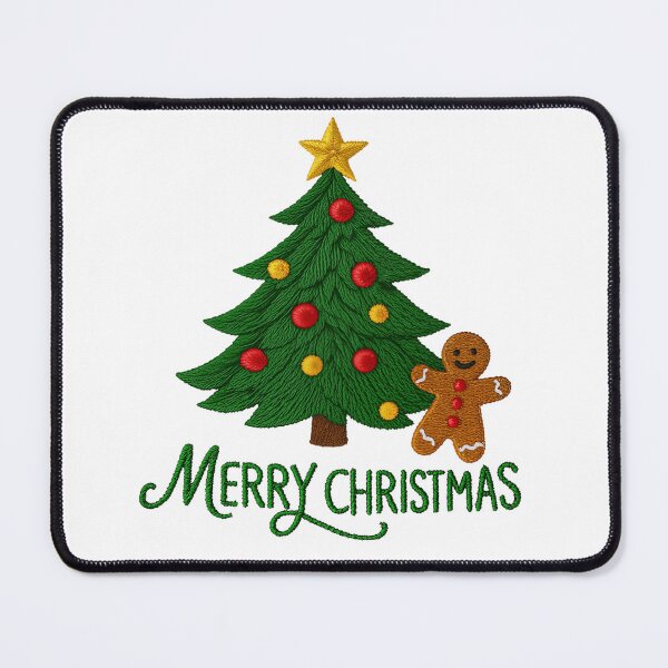 Item preview, Embroidered Christmas Tree on White Fabric – Festive Holiday Decor with Red and Yellow Ornaments designed and sold by ZyxDes.